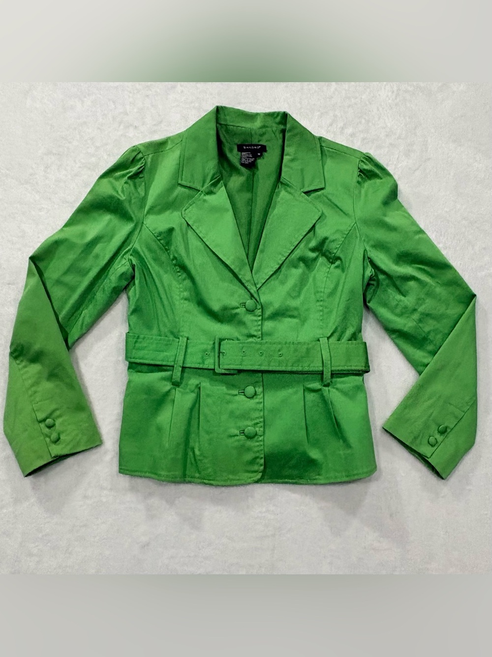 Sandro Green Belted Button Front Collared Blazer Jacket Women’s Size M